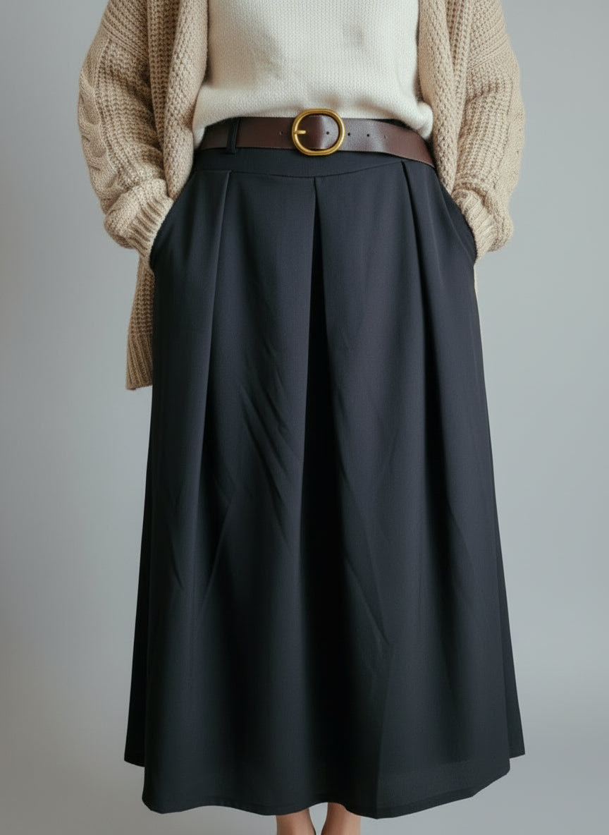 Jupe longue plissée avec ceinture - jupe trapèze
