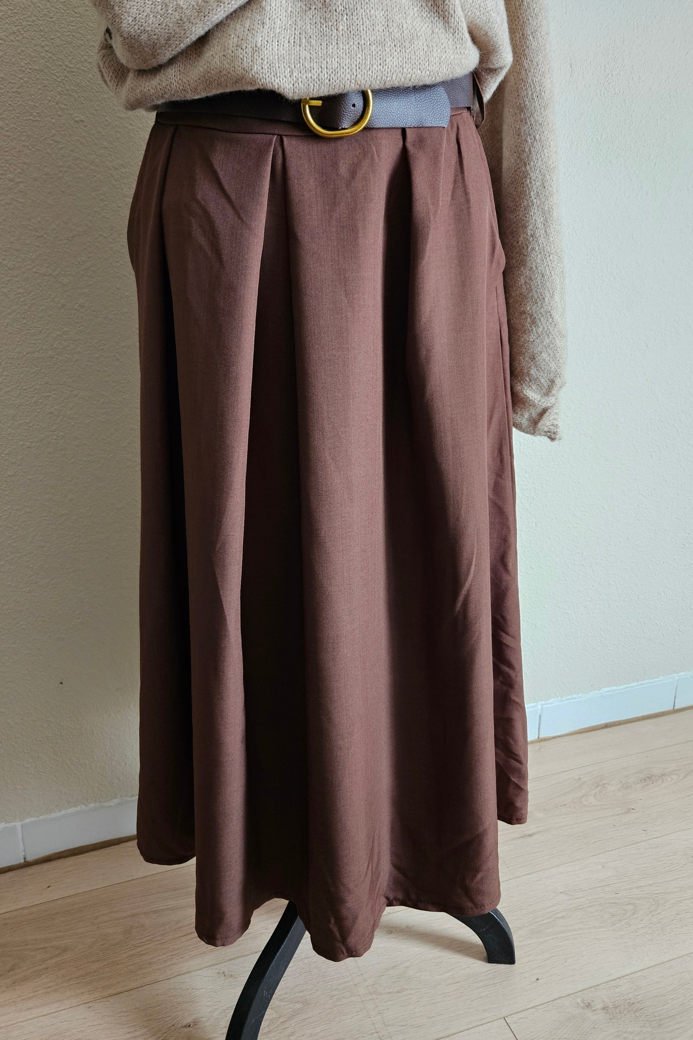 Jupe longue trapèze plissée + ceinture