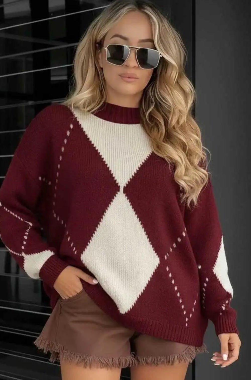 Pull tendance oversize en mailles douces et motifs losanges