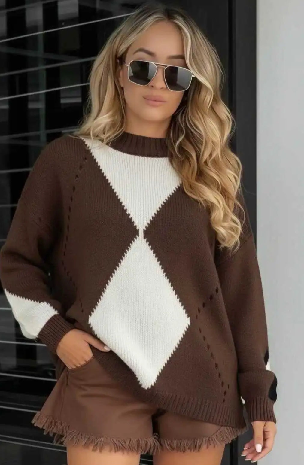 Pull tendance oversize en mailles douces et motifs losanges