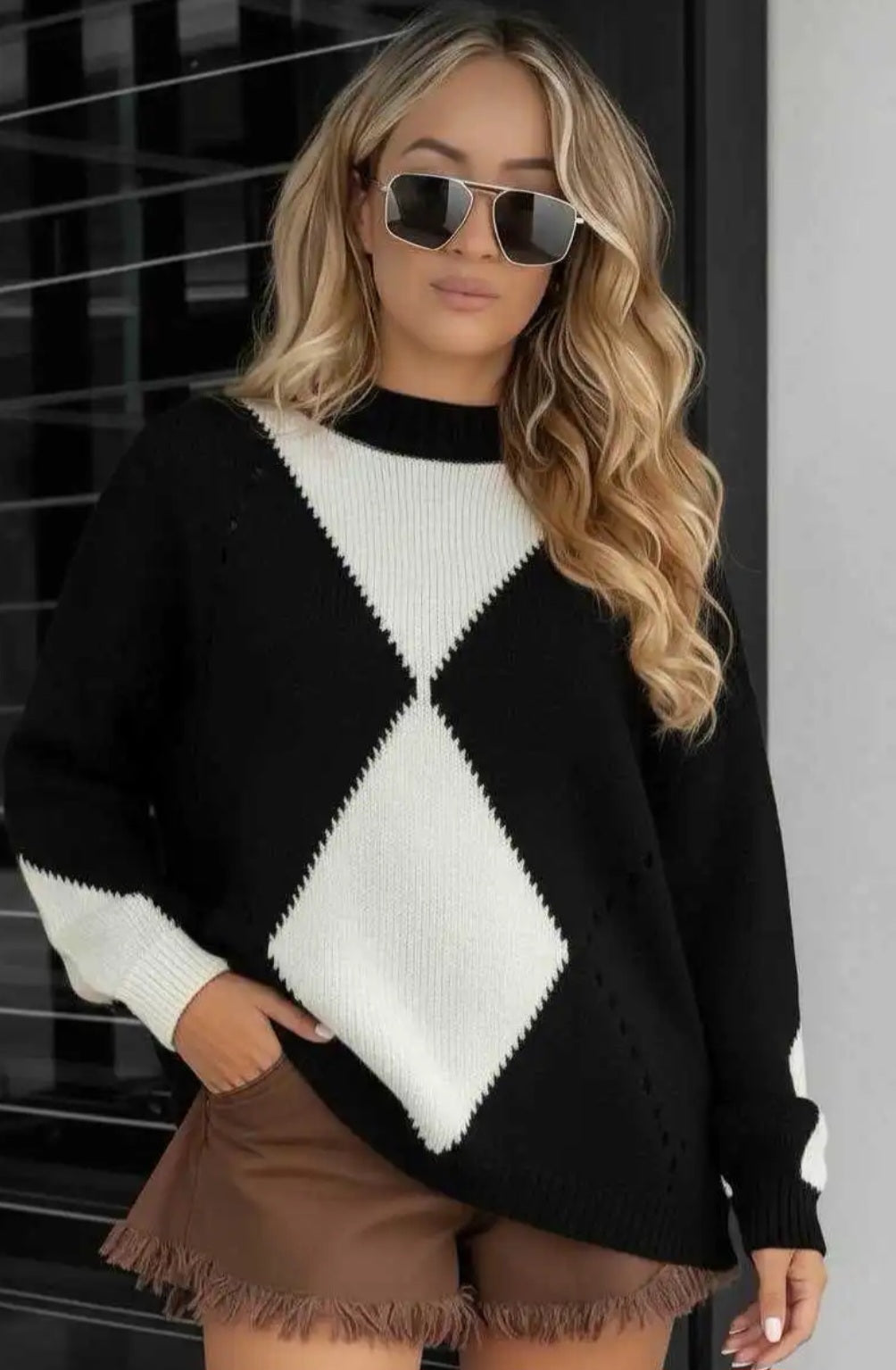 Pull tendance oversize en mailles douces et motifs losanges